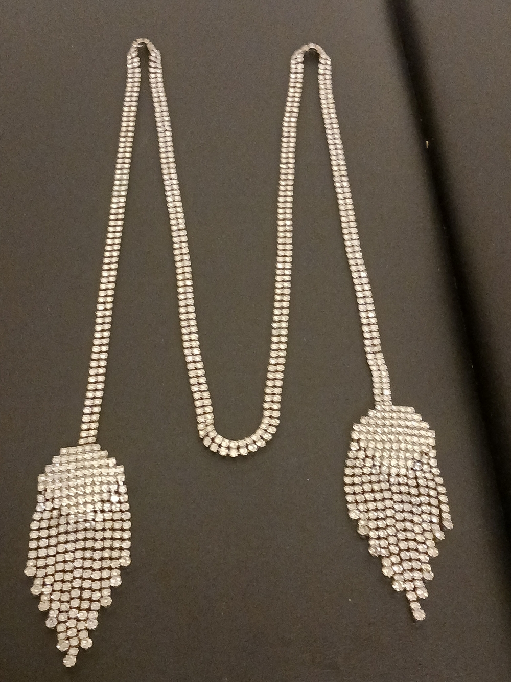 Vintage Rhinestone Sweater Or Dress Chain 58" Long Brooch